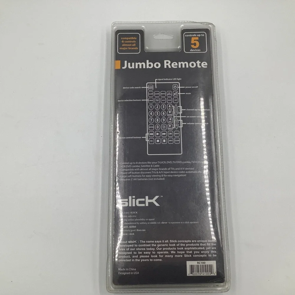 New Jumbo Universal‎ Remote Slick up to 5 devices compatible NIP